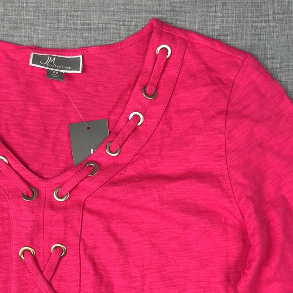 JM Collection Pink Grommet Tunic Top Size XS - Picture 3 of 5